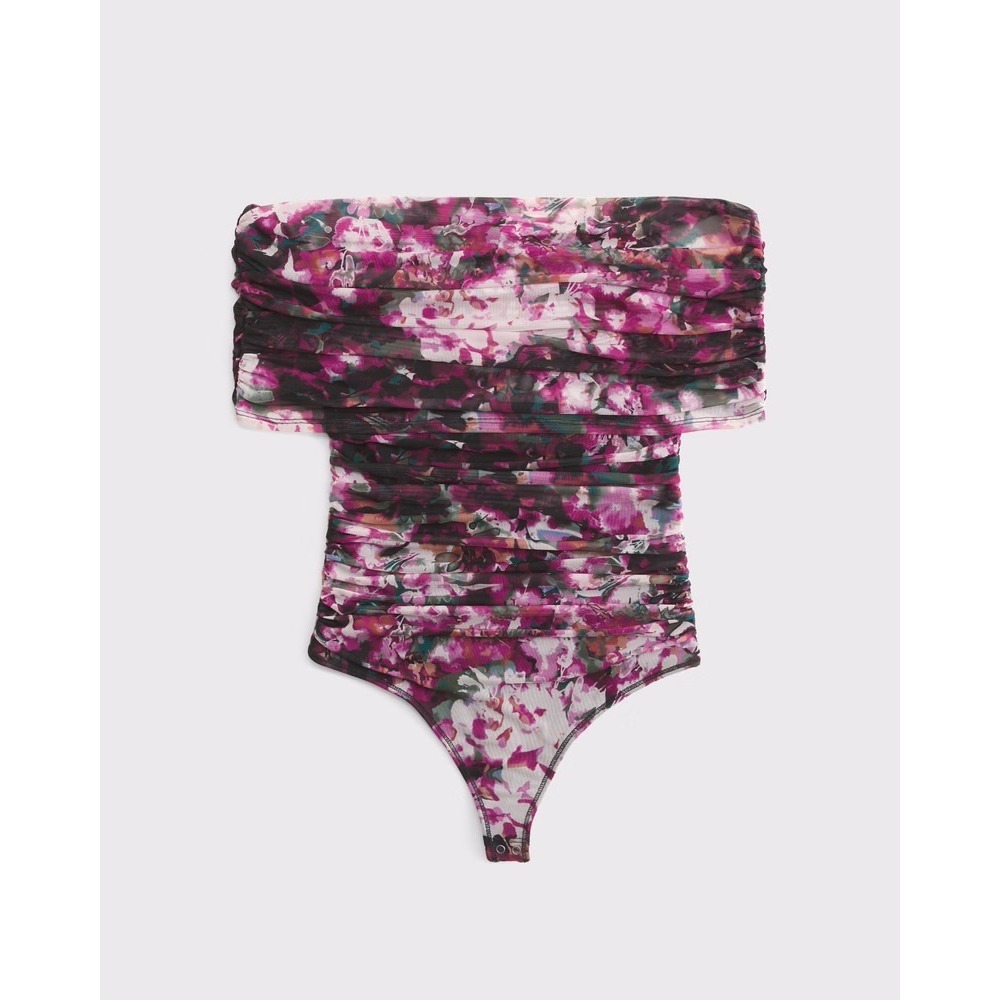 Abercrombie & Fitch Mesh Foldover Bodysuit In Pink Floral Size Small Romantic